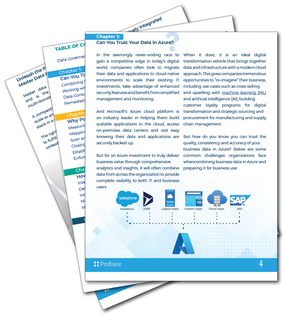 Pages from the new Profisee eBook on The Complete Guide to Data Governance and Master Data Management in Azure