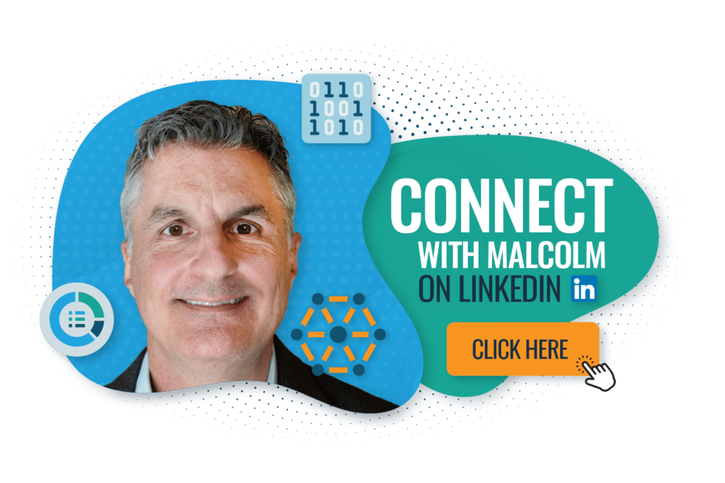 Decorative graphic with a link to connect with Malcolm Hawker on LinkedIn