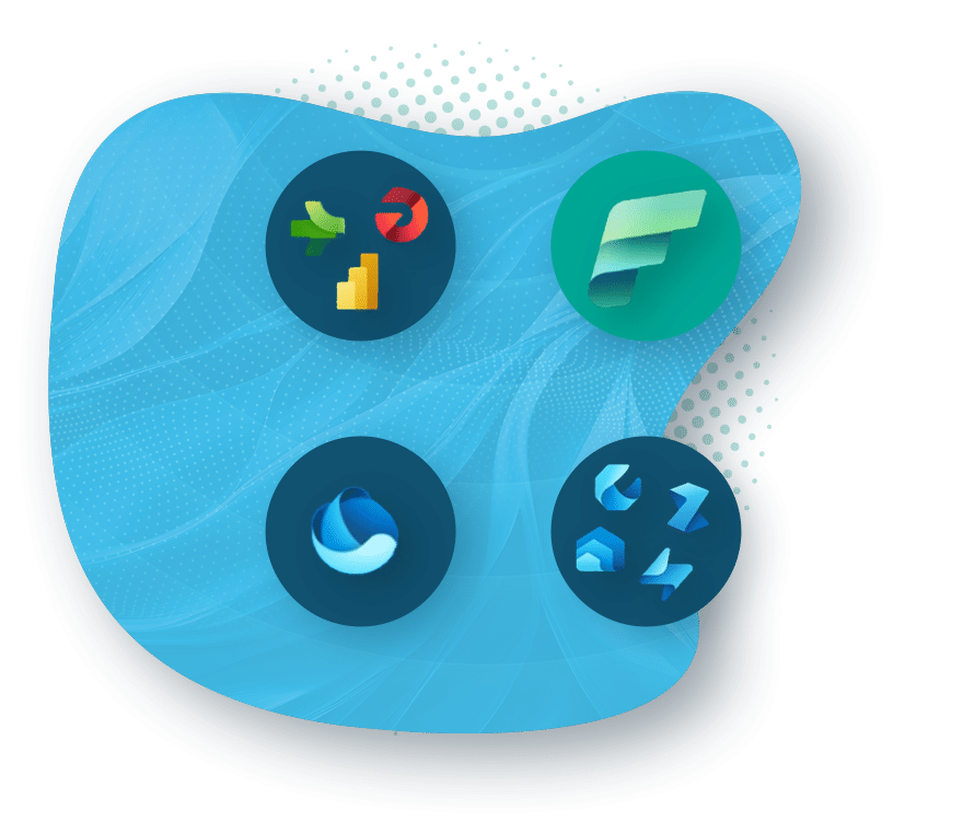 Graphical representation of Profisee's integration with Microsoft Fabric, featuring logos related to data sources, processing, and OneLake.