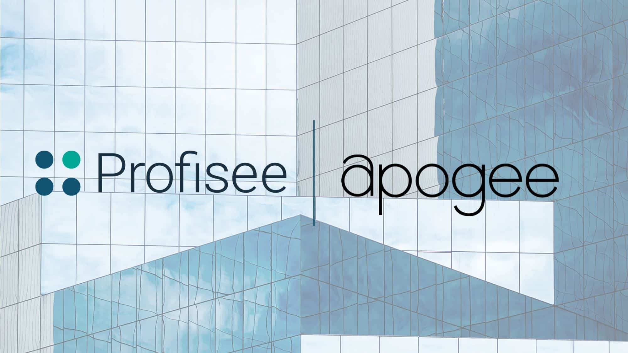 The logos for Profisee and Apogee sit side-by-side against a high rise building.