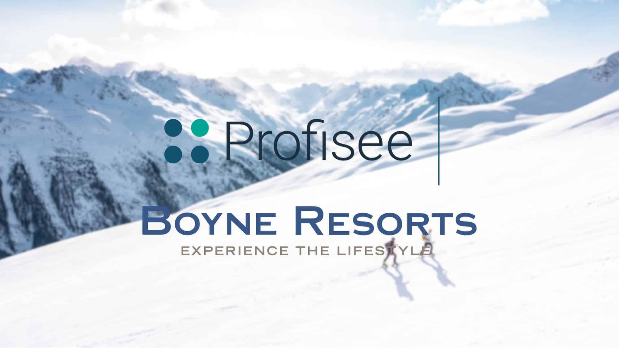 The Profisee and Boyne Resorts logos are displayed against a snowy mountain backdrop.