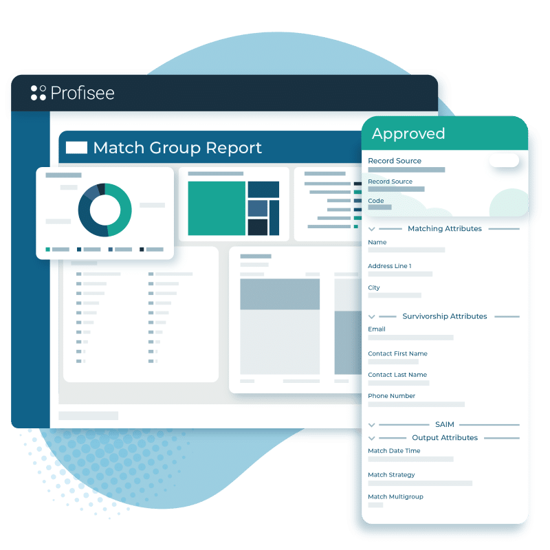 A graphic illustrating some of the matching and survivorship features of Profisee.