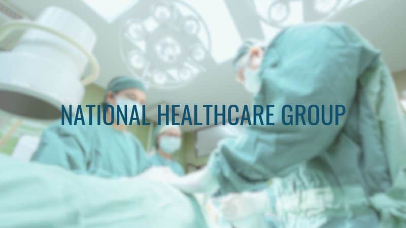 An operating room scene featuring medical staff, with the overlay of 'National Healthcare Group.'