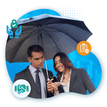 Two people standing under an umbrella, symbolizing the protection offered by insurance.