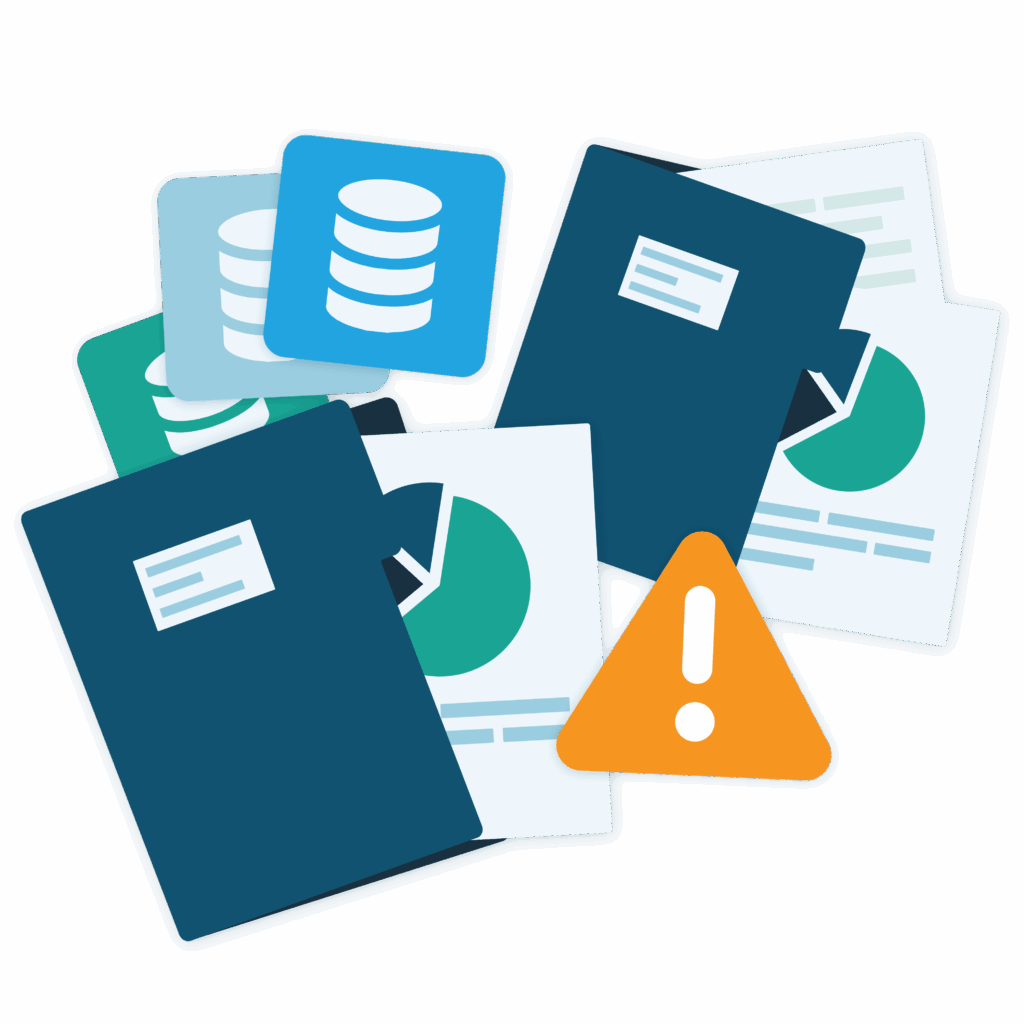 Graphic of folders containing duplicate records covered by an error icon.