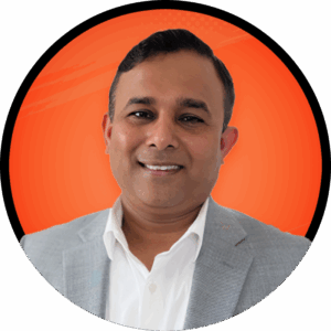 Headshot of Santosh Kokate on a blue circle background.