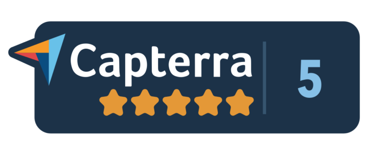 Capterra logo with a 5 star rating.
